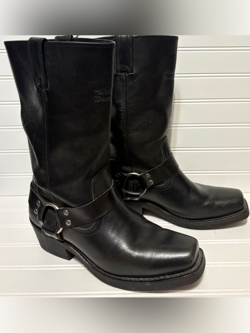 HARLEY DAVIDSON Hustin Waterproof Black Leather Harness Boots Womens Size 10